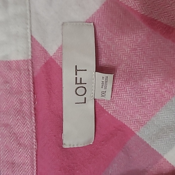 LOFT Pink and White Checkered Flannel Shirt size XXL - Picture 3 of 6